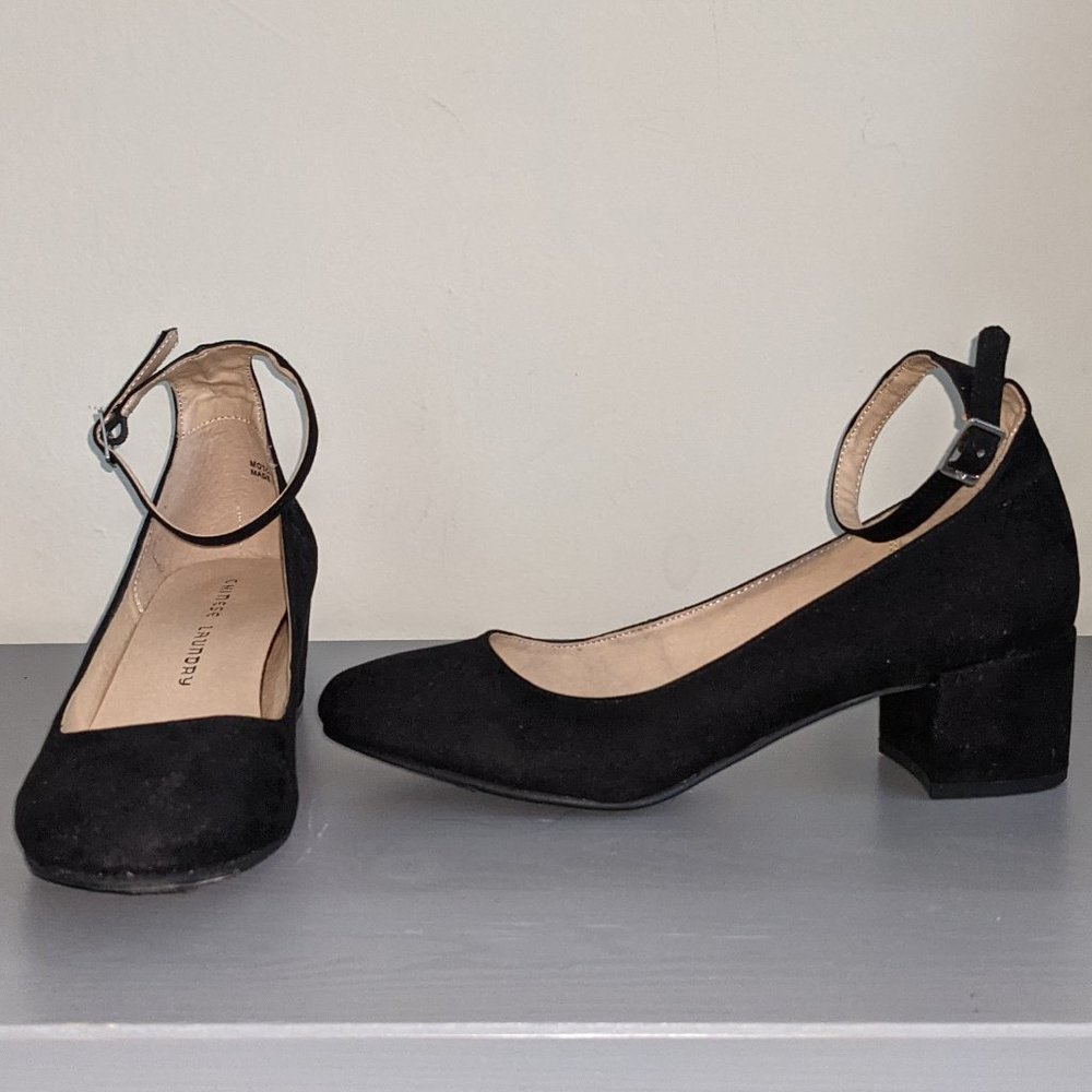 Chinese Laundry Black Suede Ankle Strap Pump
